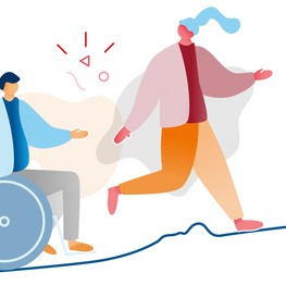 Illustration von einer Frau und einem Mann im Rollstuhl