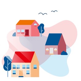 Illustration von drei Häusern